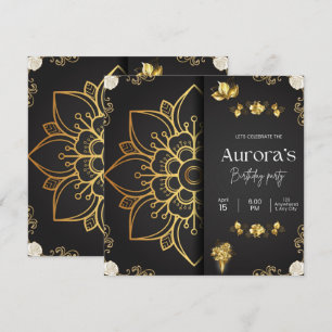 Invitación de cumpleaños Mandala de Oro de Lujo y 