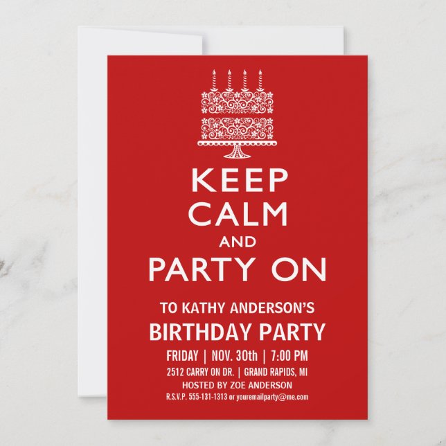 Invitación de cumpleaños Mantén la calma y sigue d (Anverso)