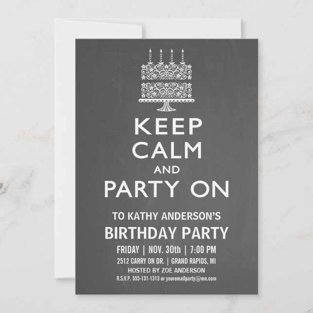 Invitación de cumpleaños Mantén la calma y sigue d (Anverso)