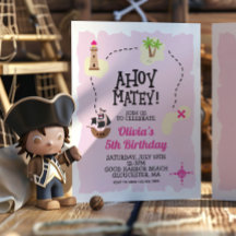 Invitación de cumpleaños Mapa del tesoro Rosa Pira