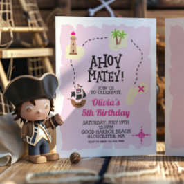 Invitación de cumpleaños Mapa del tesoro Rosa Pira