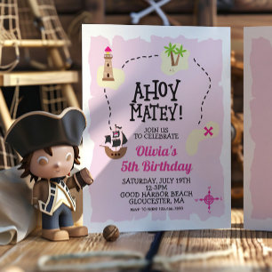 Invitación de cumpleaños Mapa del tesoro Rosa Pira