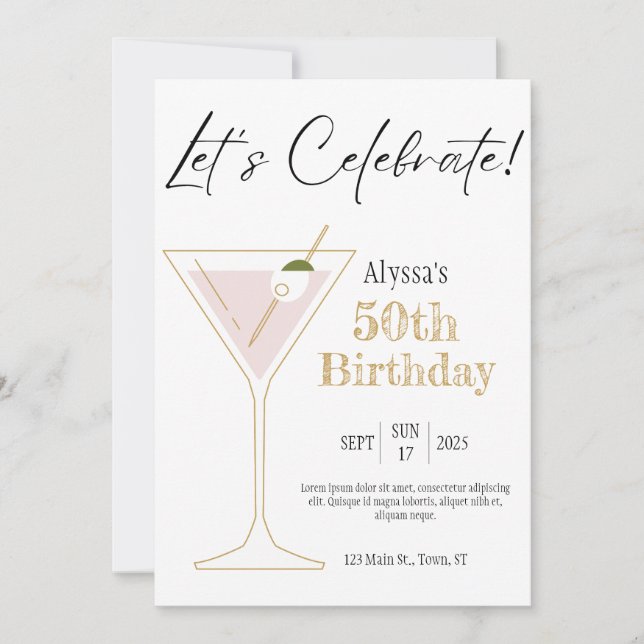 Invitación de Cumpleaños Martini (Anverso)