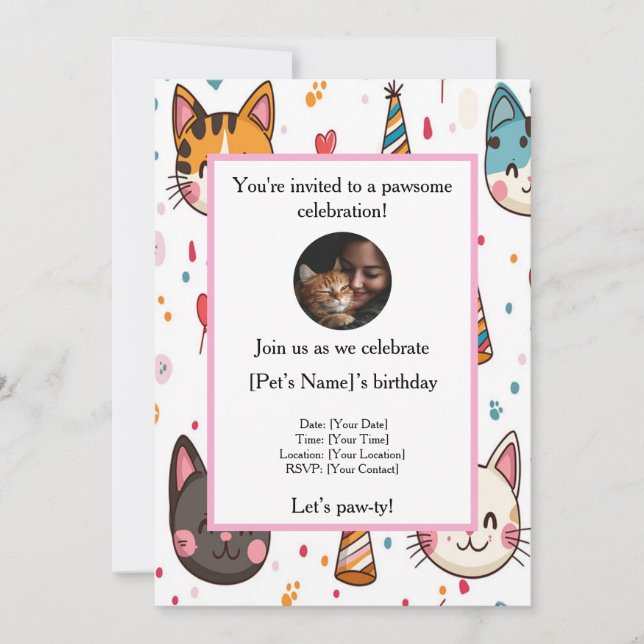 Invitación de cumpleaños Mascota personalizada con (Anverso)