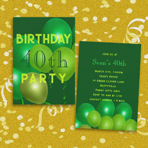 Invitación de cumpleaños masculina con globos verd