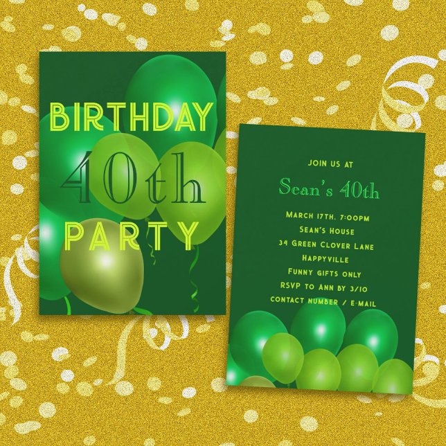 Invitación de cumpleaños masculina con globos verd (Subido por el creador)