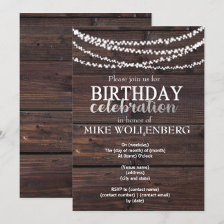 invitación de cumpleaños masculino de madera rústi