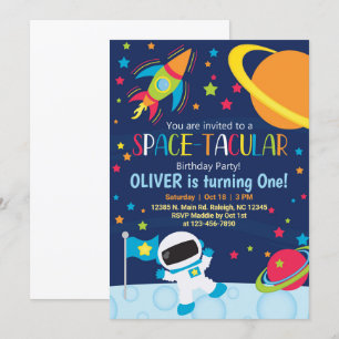 Invitación de cumpleaños masculino en el espacio u