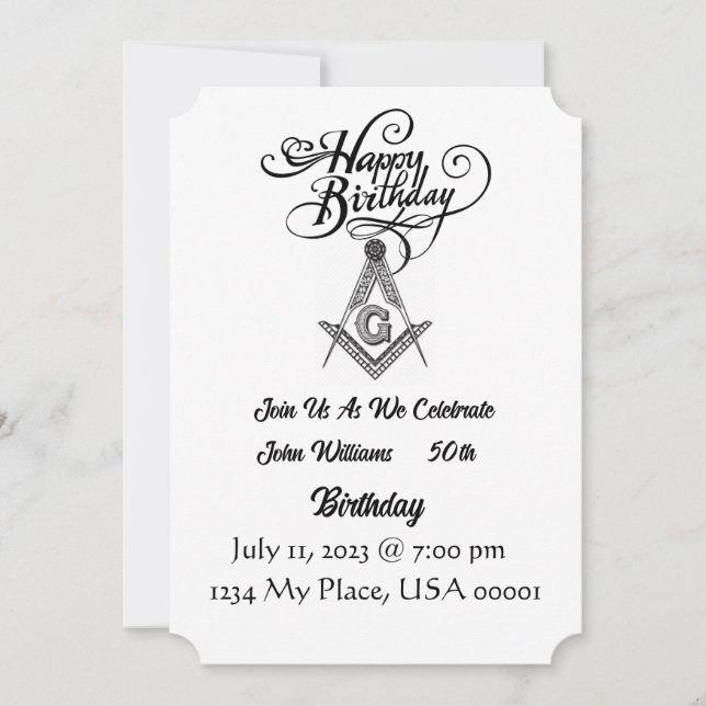 Invitación de cumpleaños masón (Anverso)