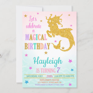 Invitación de cumpleaños Mericorn a chica