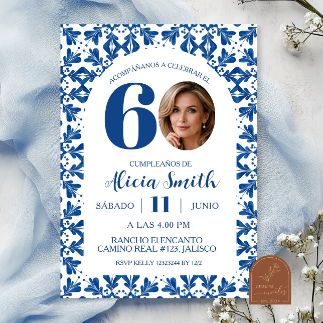 Invitación de cumpleaños mexicana de Talavera azul (Subido por el creador)