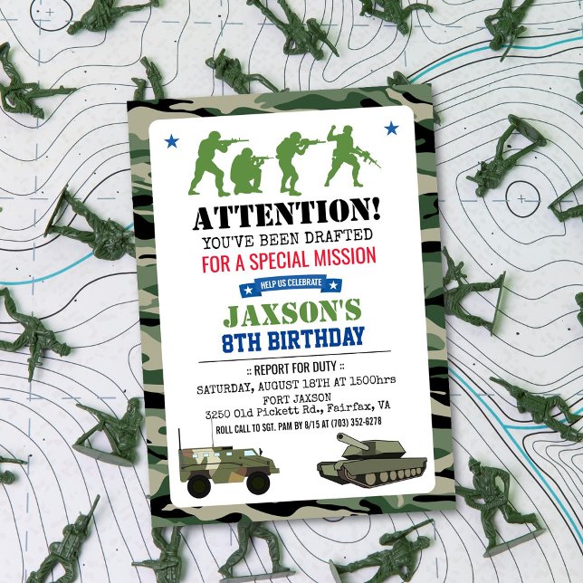 Invitación de cumpleaños militar para cualquier ed (Subido por el creador)