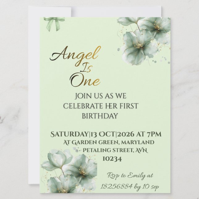 Invitación de cumpleaños minimalista de bebé en ve (Anverso)