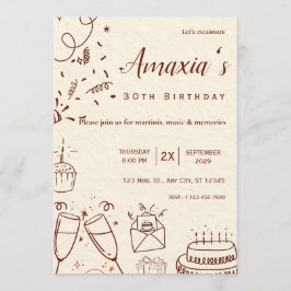 Invitación de cumpleaños minimalista garabateada a