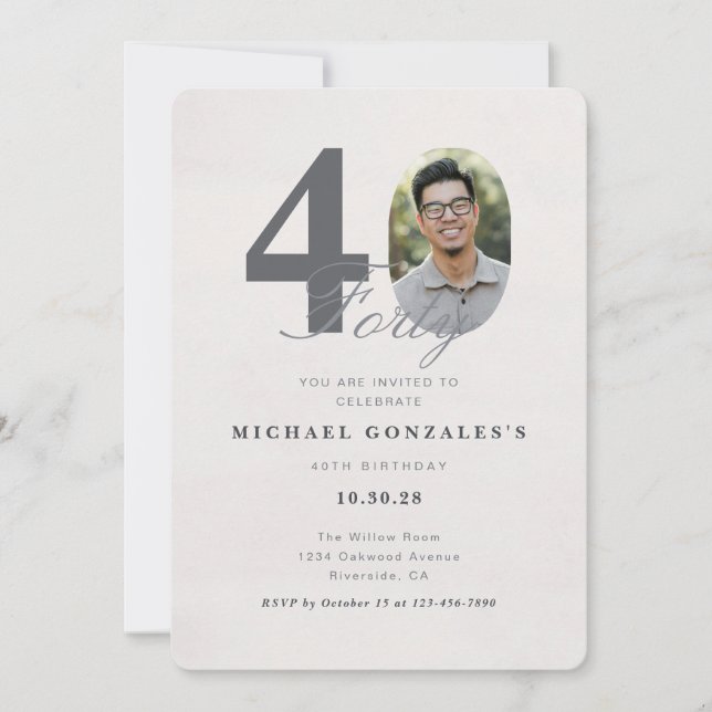 Invitación de cumpleaños minimalista para 40 años (Anverso)