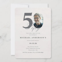 Invitación de cumpleaños minimalista para 50 años