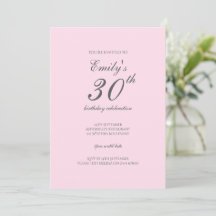 Invitación de cumpleaños minimalista rosa para 30 