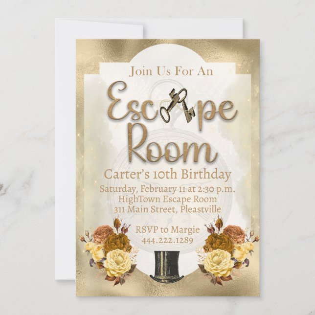 Invitación de cumpleaños misterio sala de escape N (Anverso)
