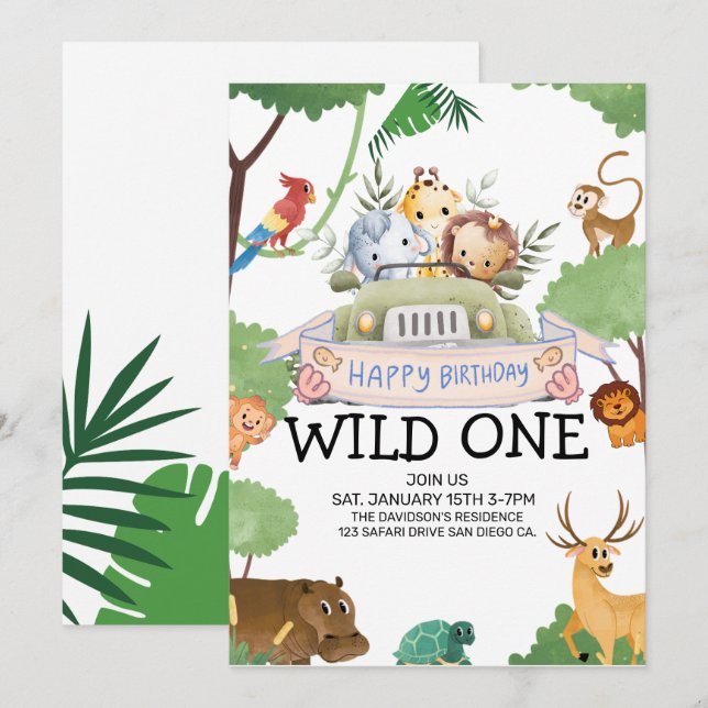 Invitación de cumpleaños Modern Wild One (Anverso / Reverso)