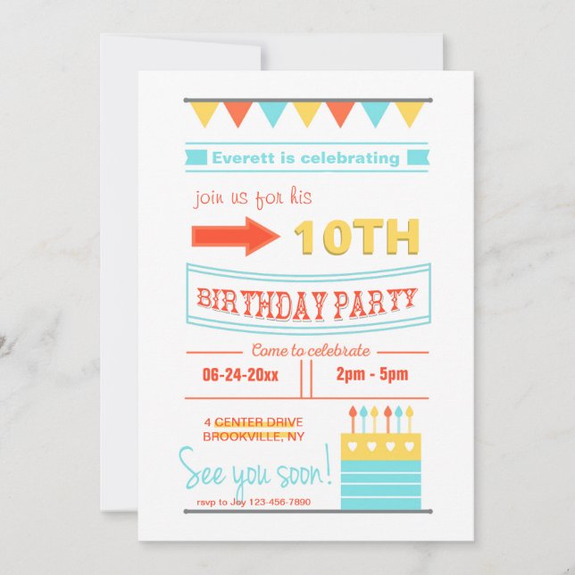 Invitación de cumpleaños moderna (Anverso)