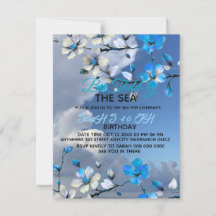 Invitación de cumpleaños moderna azul mar y cielo