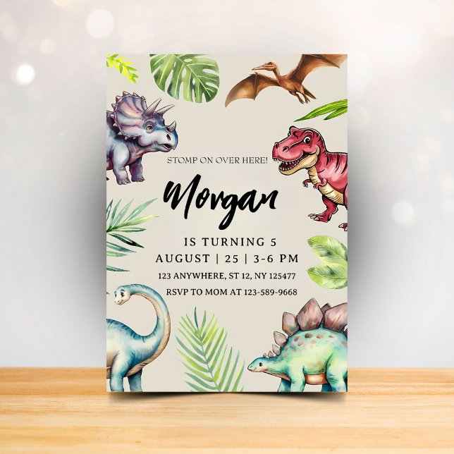 Invitación de cumpleaños moderna de dinosaurio par (Subido por el creador)