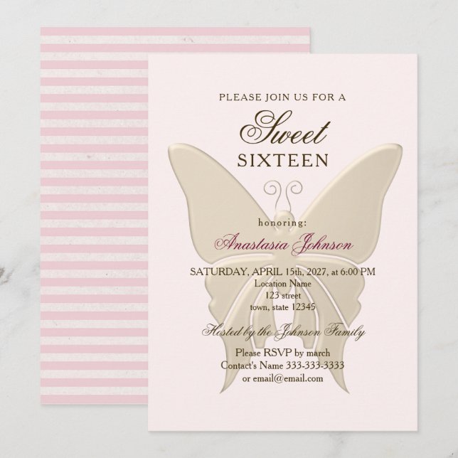Invitación de cumpleaños moderna de rosa pálido pa (Anverso / Reverso)