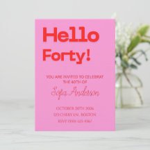 Invitación de cumpleaños moderna en rosa y rojo at