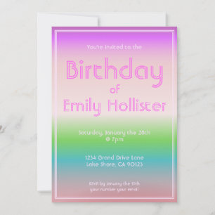 Invitación de cumpleaños moderna   Ombre colorido