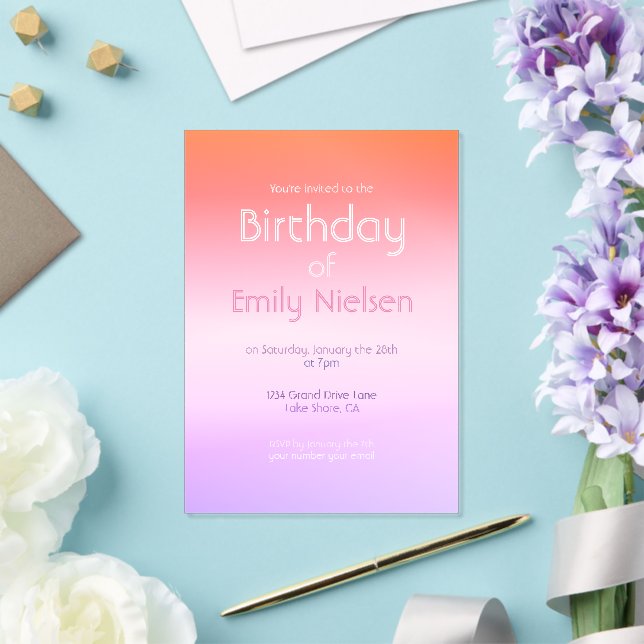 Invitación de cumpleaños moderna ombre puesta de s (Insitu (Boda))