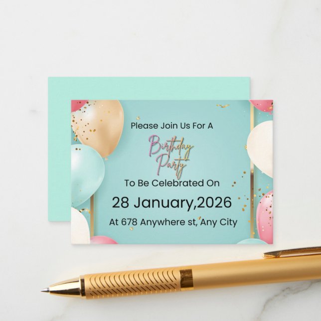 Invitación de cumpleaños moderna || Personalizable (Anverso/Reverso In Situ)