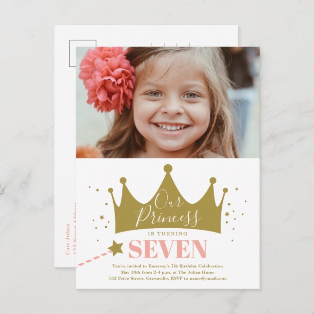 Invitación de cumpleaños moderna princesa rosa Pre (Anverso / Reverso)