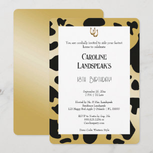 Invitación de cumpleaños moderna rodeo negro dorad