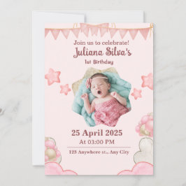 Invitación de cumpleaños moderna rosa