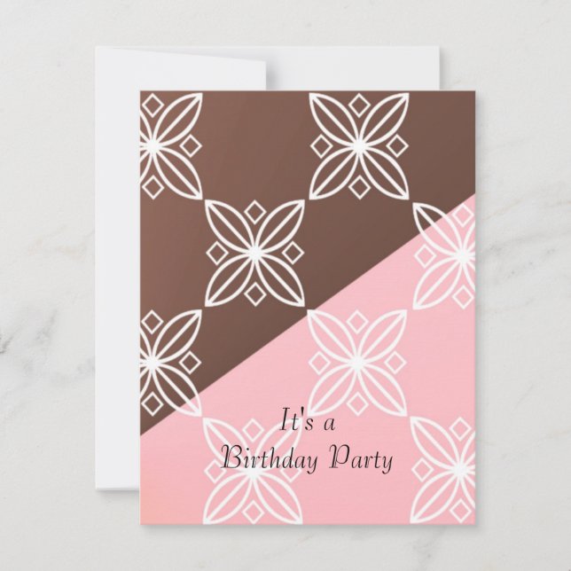 Invitación de cumpleaños moderna rosa y chocolate (Anverso)