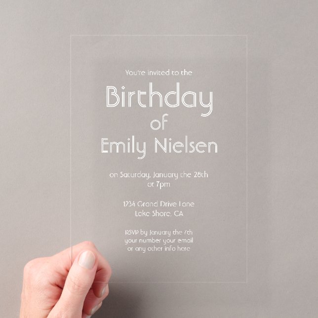 Invitación de cumpleaños moderna simple transparen (Insitu (portátil))