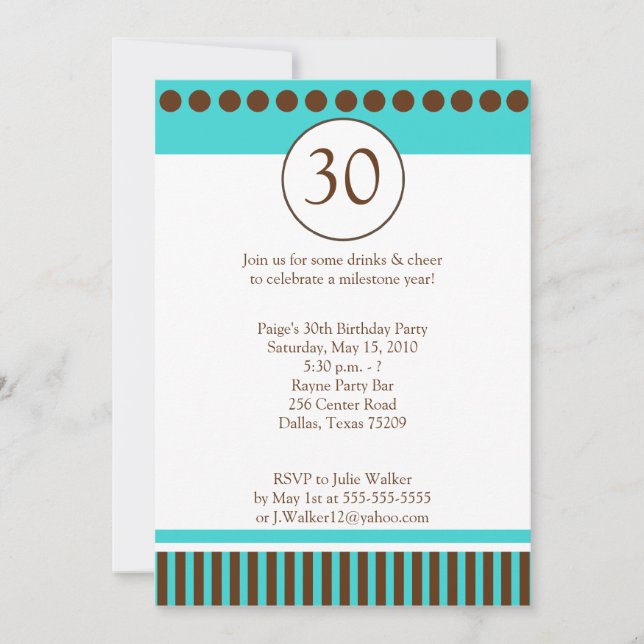 Invitación de cumpleaños moderna Verde azulada y m (Anverso)