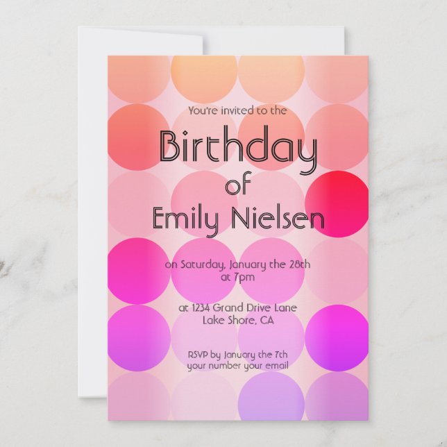 Invitación de cumpleaños moderna y brillante (Anverso)