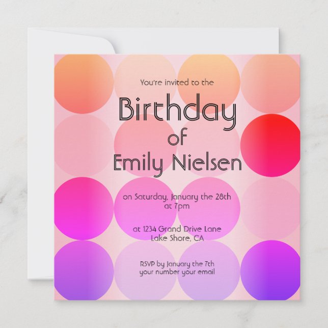 Invitación de cumpleaños moderna y brillante (Anverso)