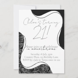 Invitación de cumpleaños monocromo - blanco y negr