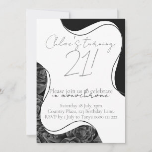 Invitación de cumpleaños monocromo - blanco y negr