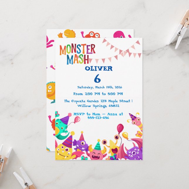 Invitación de cumpleaños Monster Mash - Fiesta par (Anverso/Reverso In Situ)