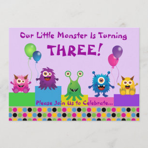 Invitación de cumpleaños monstrual (púrpura)