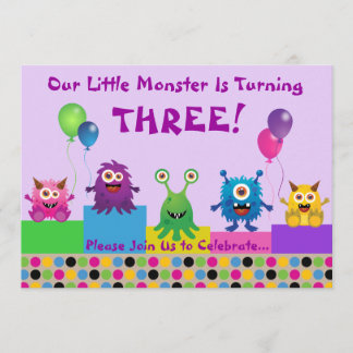 Invitación de cumpleaños monstrual (púrpura)