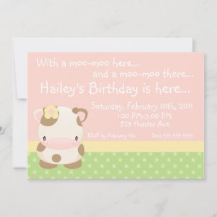 Invitación de cumpleaños Moo-Cow de la granja Didd