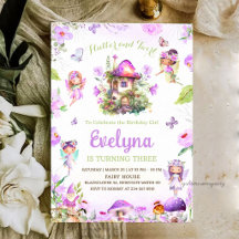 Invitación de cumpleaños morada con hadas que revo
