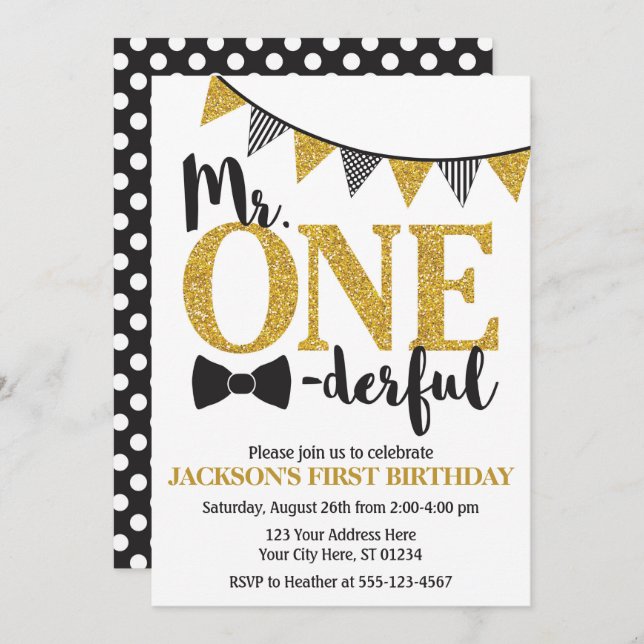 Invitación de cumpleaños Mr. ONEderful (Anverso / Reverso)