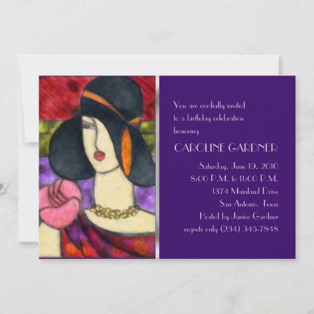 Invitación de cumpleaños Mujer Art Deco (Anverso)