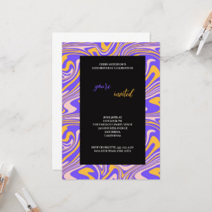 invitación de cumpleaños multicolor morado y naran