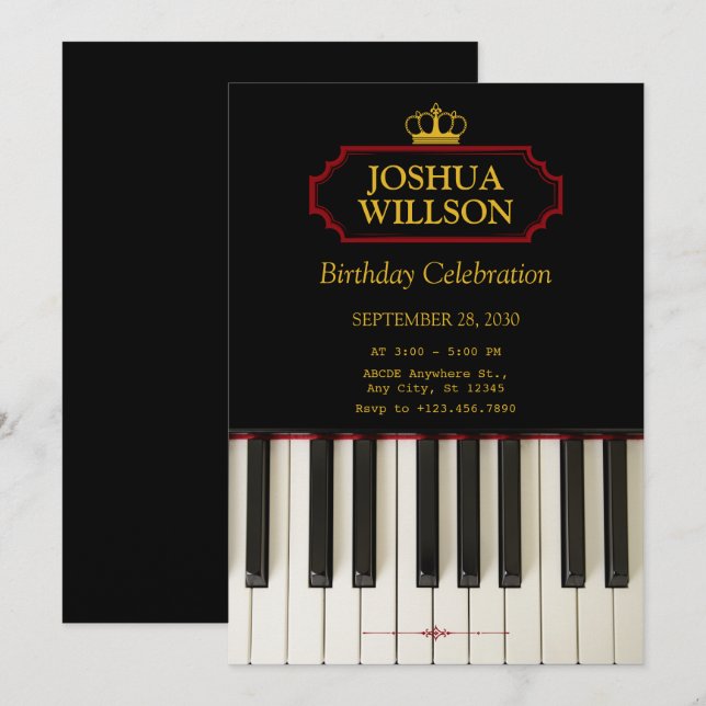 Invitación de cumpleaños Music Piano Keys (Anverso / Reverso)